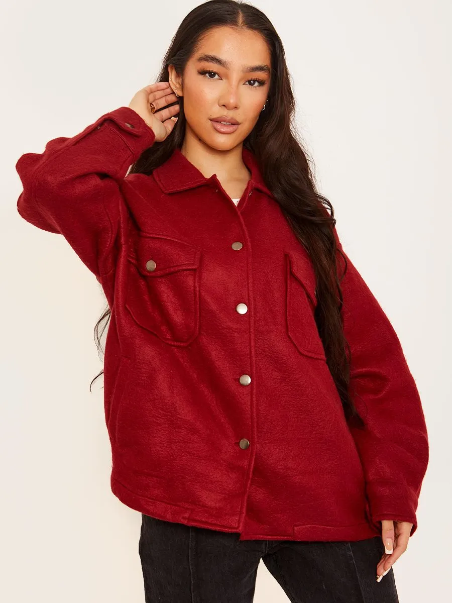 Leah Plain Classic Thick Shacket In Wine