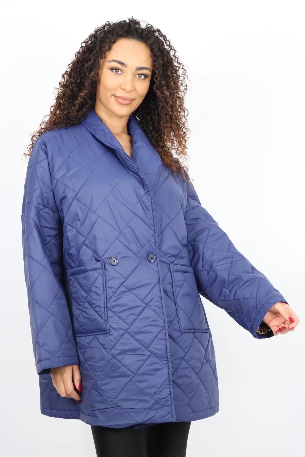 Leopard Lined Quilted Padded Front Pockets Jacket