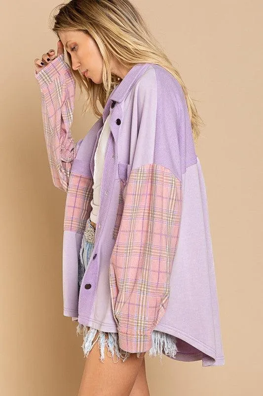 Long Sleeve with Plaid Detail Sleeve Shacket