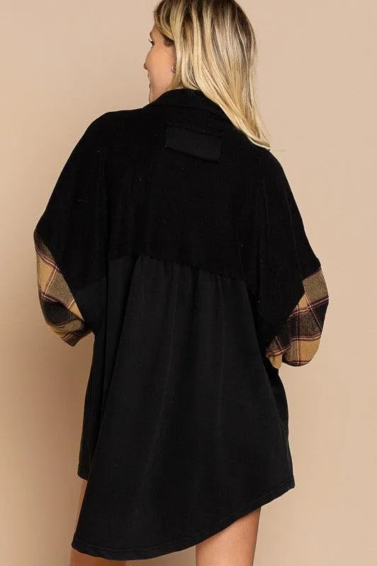 Long Sleeve with Plaid Detail Sleeve Shacket