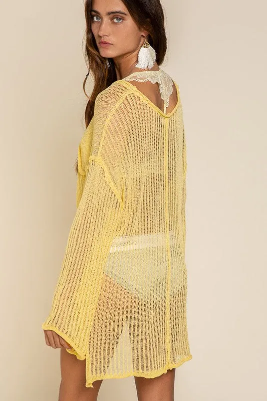 Loose Fit See-through Boat Neck POL Sweater