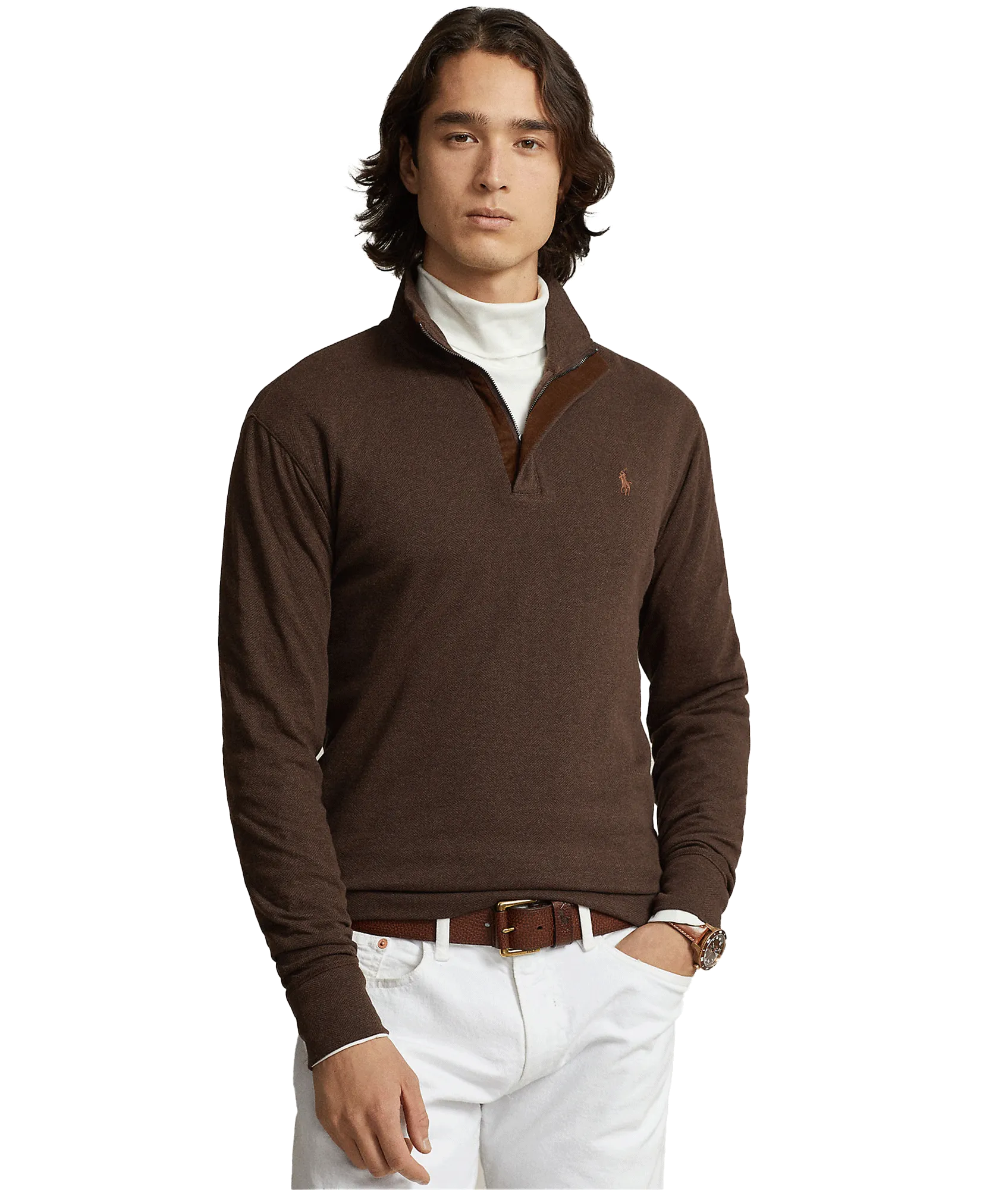 Luxury Jersey Quarter-zip Pullover - Brown