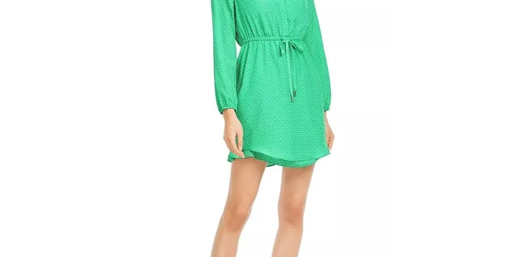 Maison Jules Women's Printed Long Sleeve V Neck Short Sheath Dress Green Size X-Small