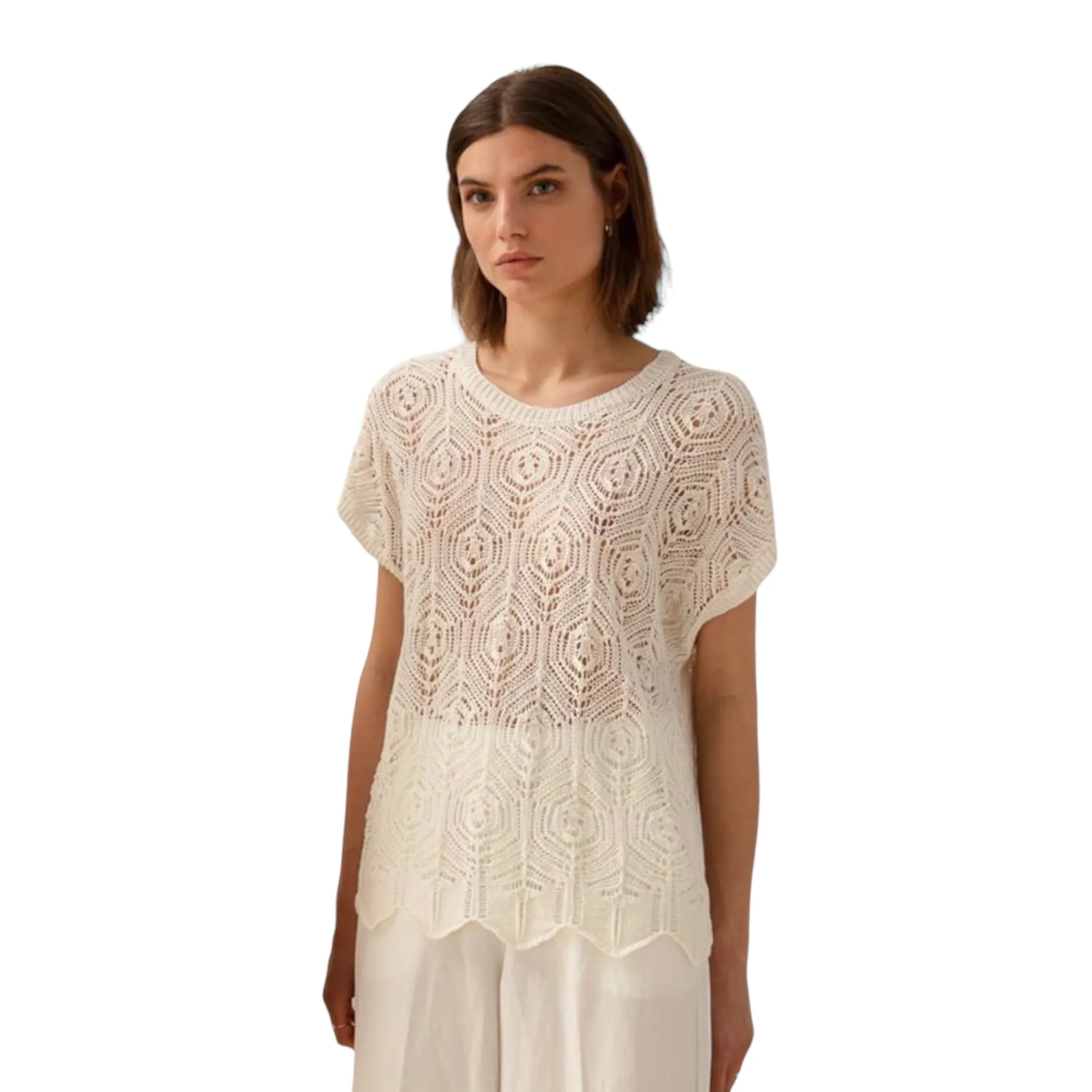 Maria Bellentani Crochet Knit Top Latte