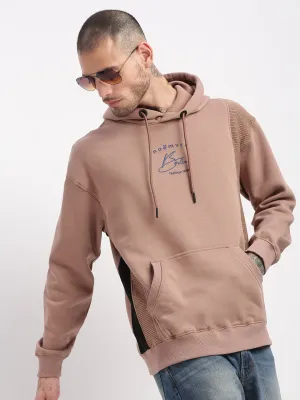 Men Beige Solid Hooded Pullover