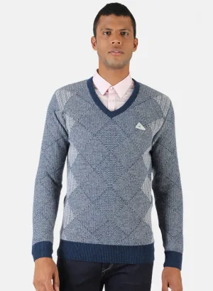 Men Blue & Grey Solid Pullover