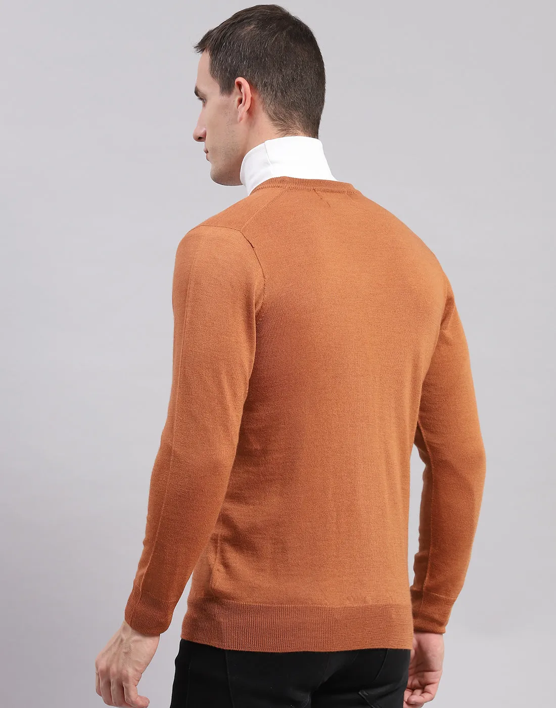 Men Brown Solid V Neck Full Sleeve Sweaters/Pullovers