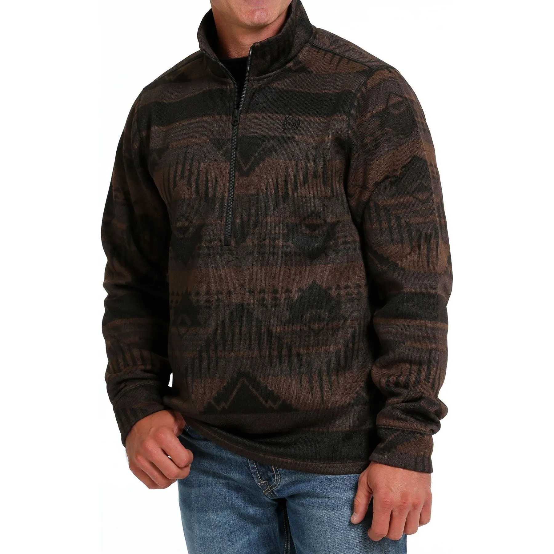 MEN'S CINCH 1/2 ZIP SOUTHWESTERN PRINT SWEATER PULLOVER - BROWN