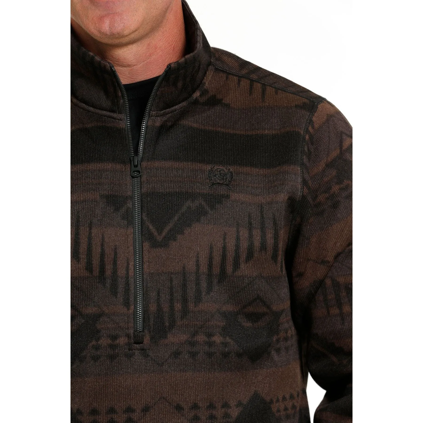 MEN'S CINCH 1/2 ZIP SOUTHWESTERN PRINT SWEATER PULLOVER - BROWN