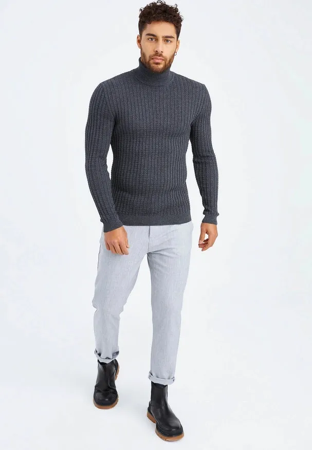 Men'S Knitted Fine Knit Turtleneck Pullover Anthracite