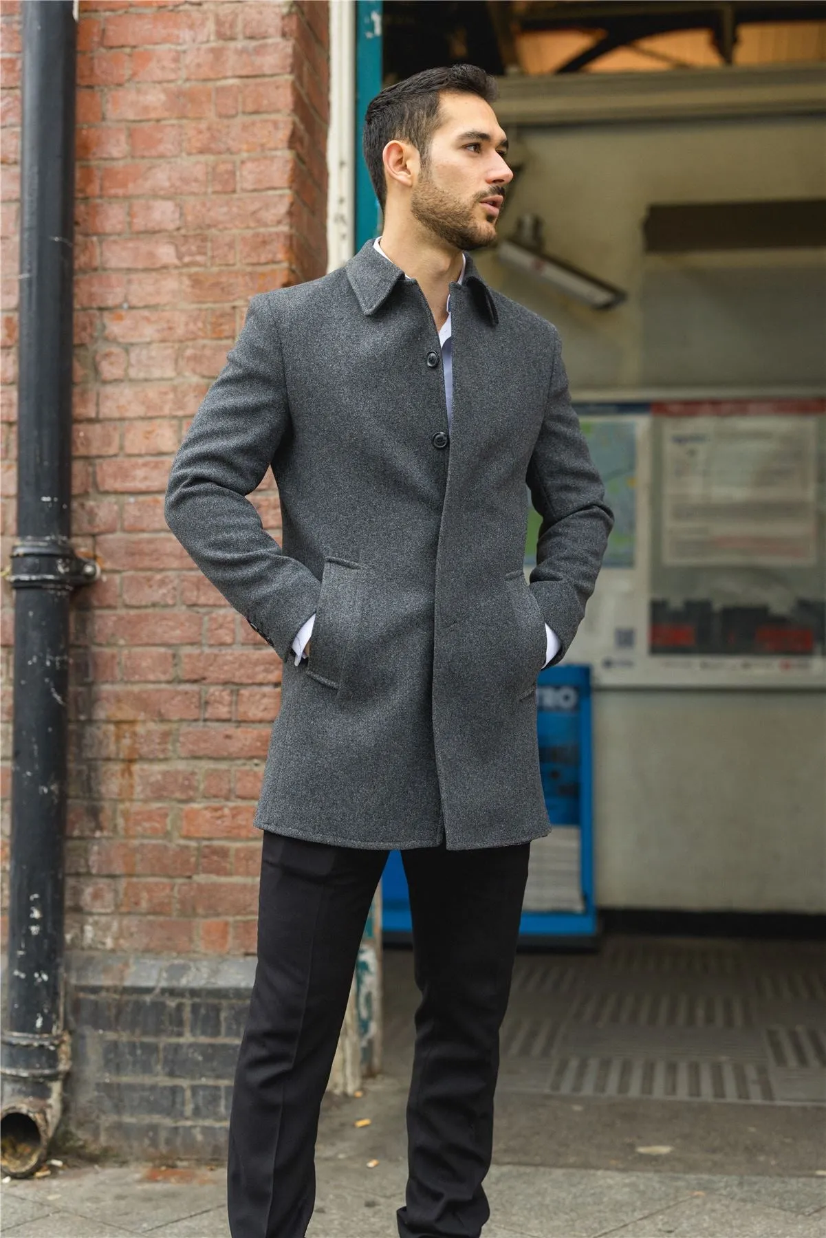 Men's Overcoat Classic Collar Wool Blend Classic Trench Coat Winter Jacket