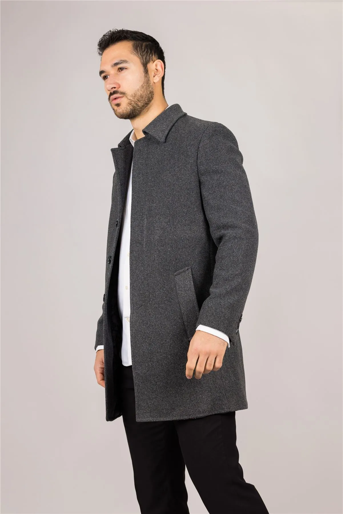 Men's Overcoat Classic Collar Wool Blend Classic Trench Coat Winter Jacket