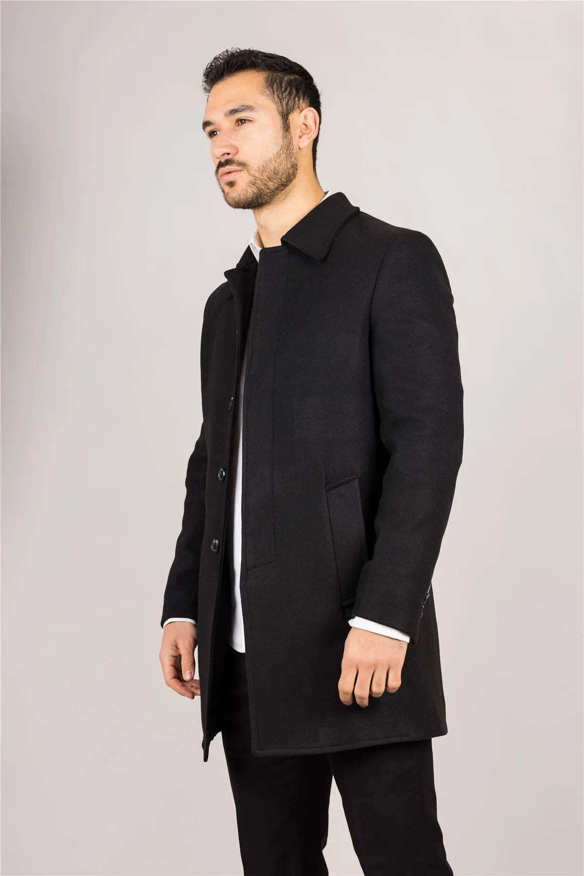 Men's Overcoat Classic Collar Wool Blend Classic Trench Coat Winter Jacket