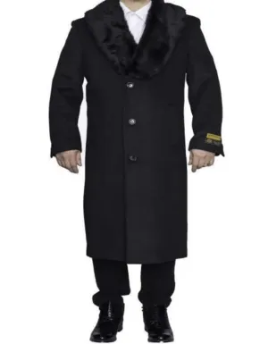 Mens Overcoat - Topcoat For Men - Winter Fabric - Dark Charcoal Grey Ankle length Big and Tall Large Man ~ Plus Size Removable Fur Collar Overcoat Three Button Long men's Dress Topcoat - Winter coat 4XL 5XL 6XL Full Length 48 Long