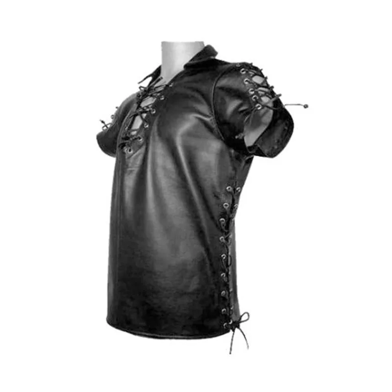 Mens T-Shirt Black Sheep Leather Side Laced Shirt - (SLS)