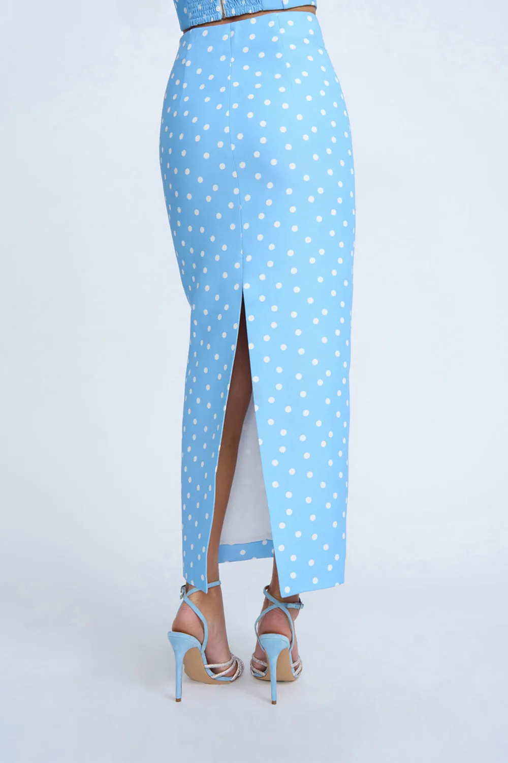 Mira Polka Pencil Skirt | Final Sale - Sea Blue Ivory