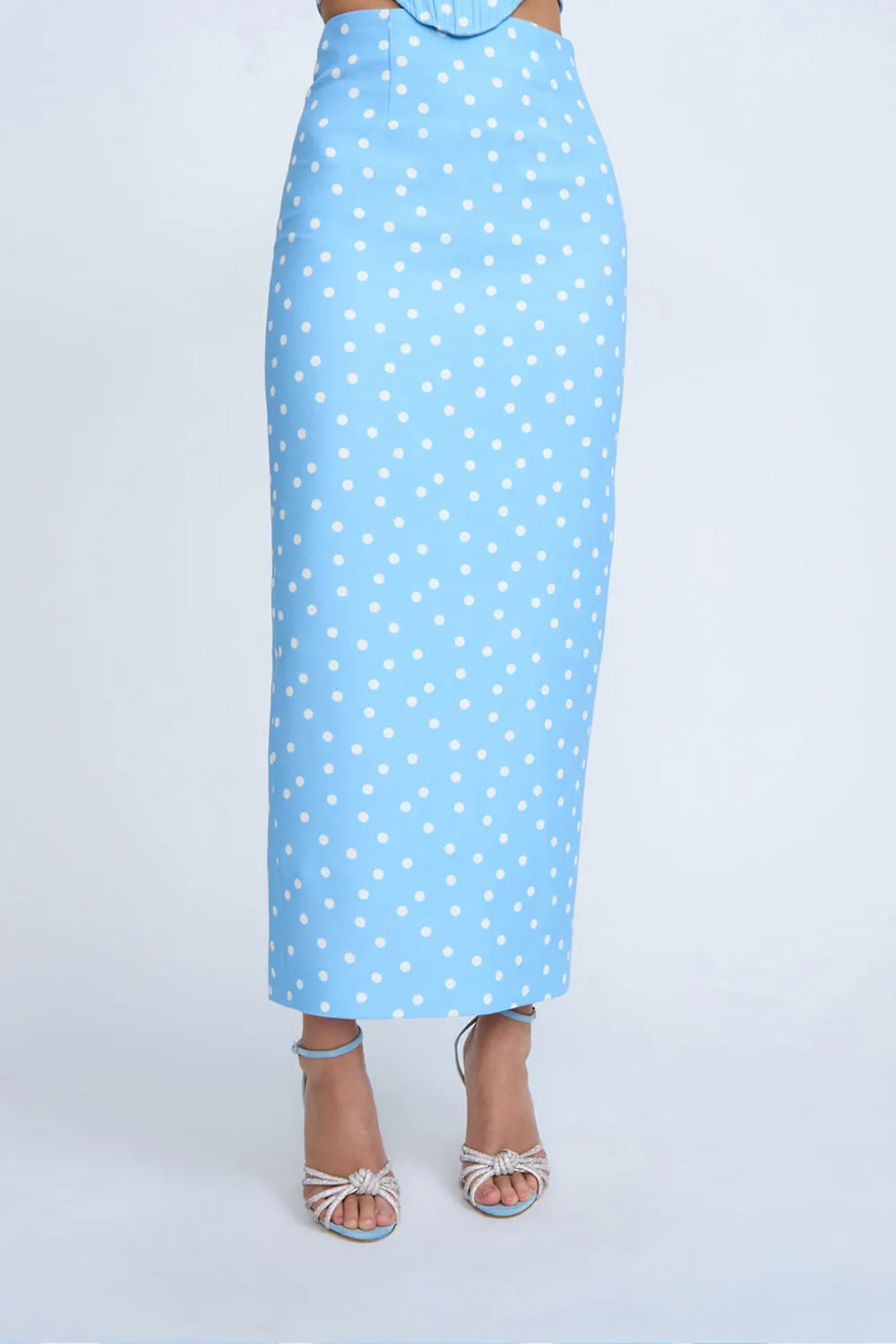 Mira Polka Pencil Skirt | Final Sale - Sea Blue Ivory