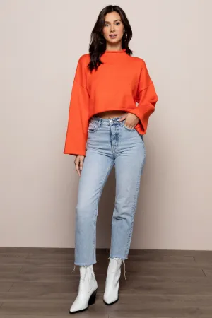 Mock Crop Sweater in Orange