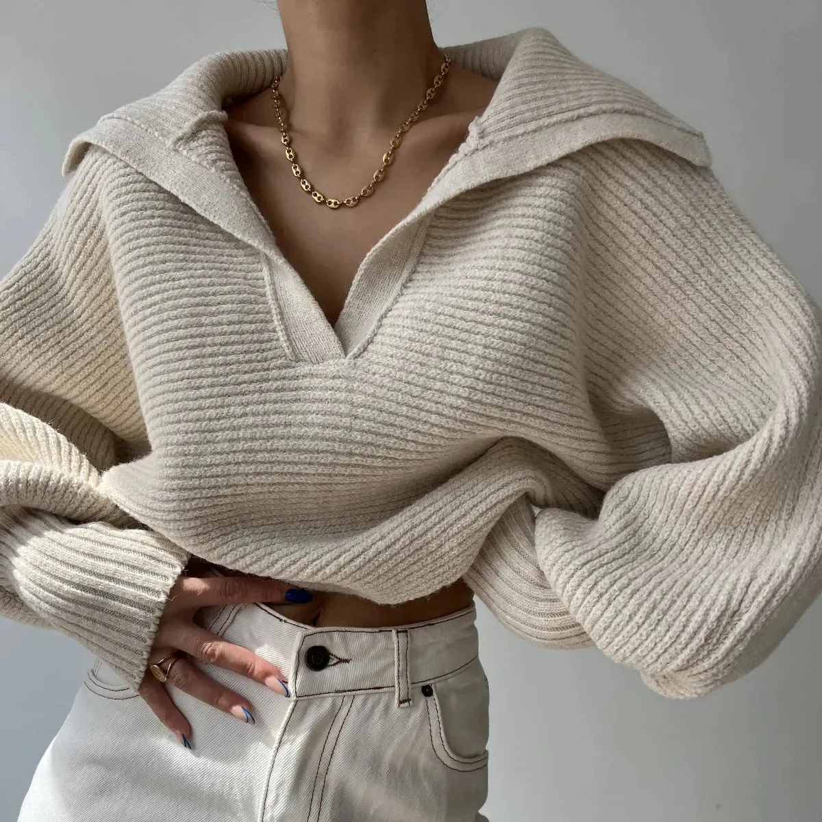 New Knitted Sweatshirt Lapel Pullover