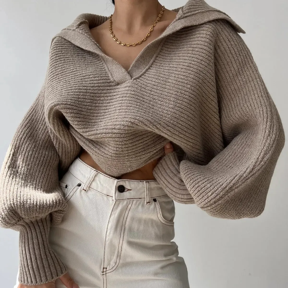 New Knitted Sweatshirt Lapel Pullover