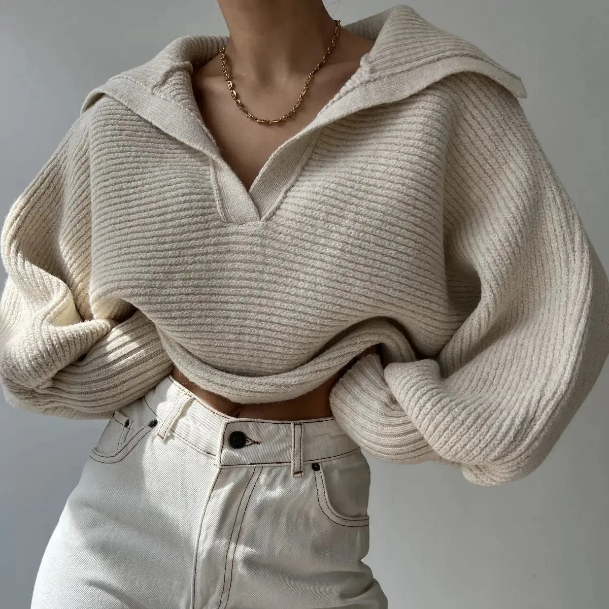 New Knitted Sweatshirt Lapel Pullover