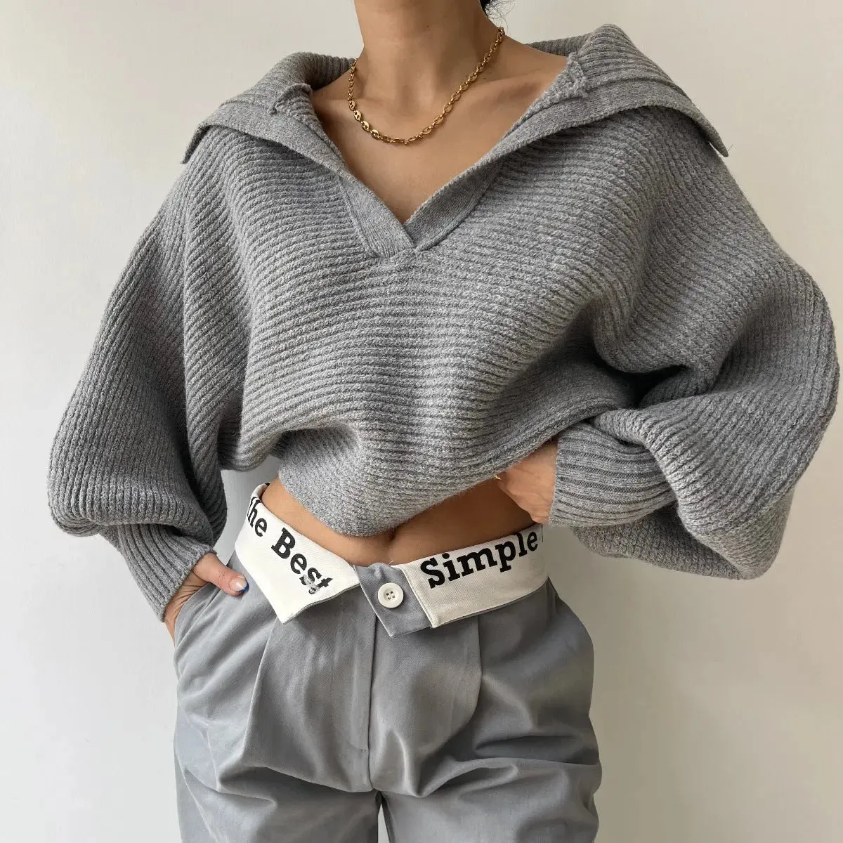 New Knitted Sweatshirt Lapel Pullover