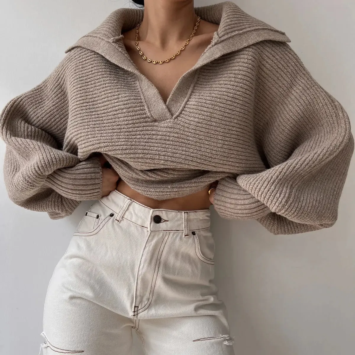 New Knitted Sweatshirt Lapel Pullover