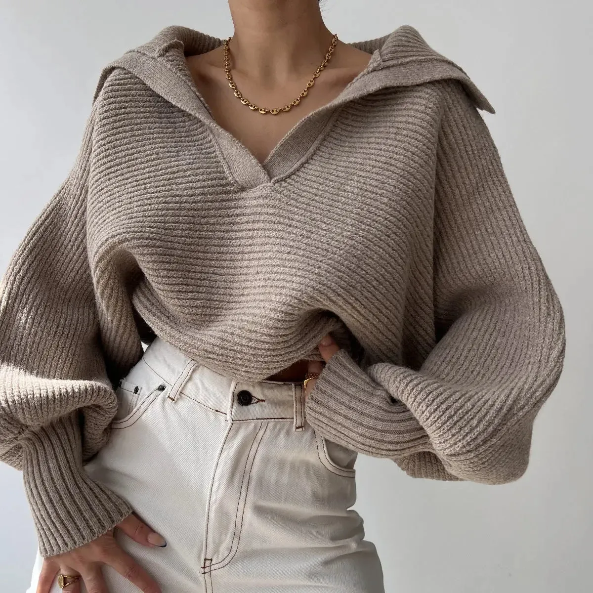 New Knitted Sweatshirt Lapel Pullover