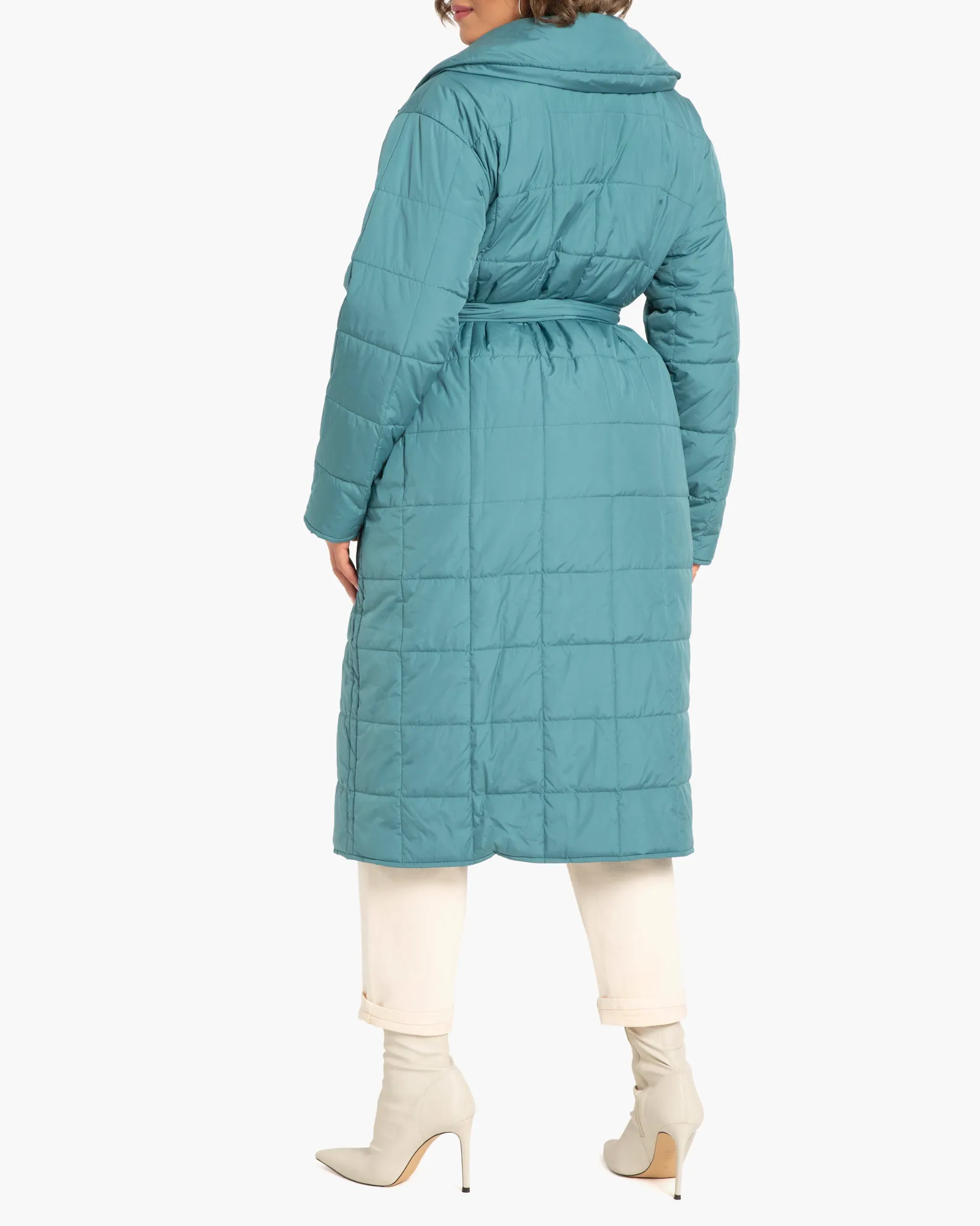 Nicole Long Quilted Wrap Coat | Light Blue