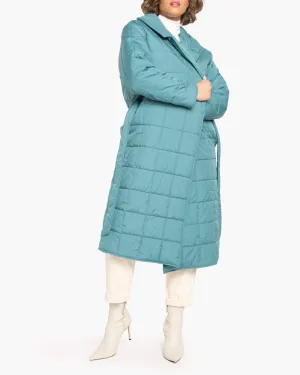 Nicole Long Quilted Wrap Coat | Light Blue