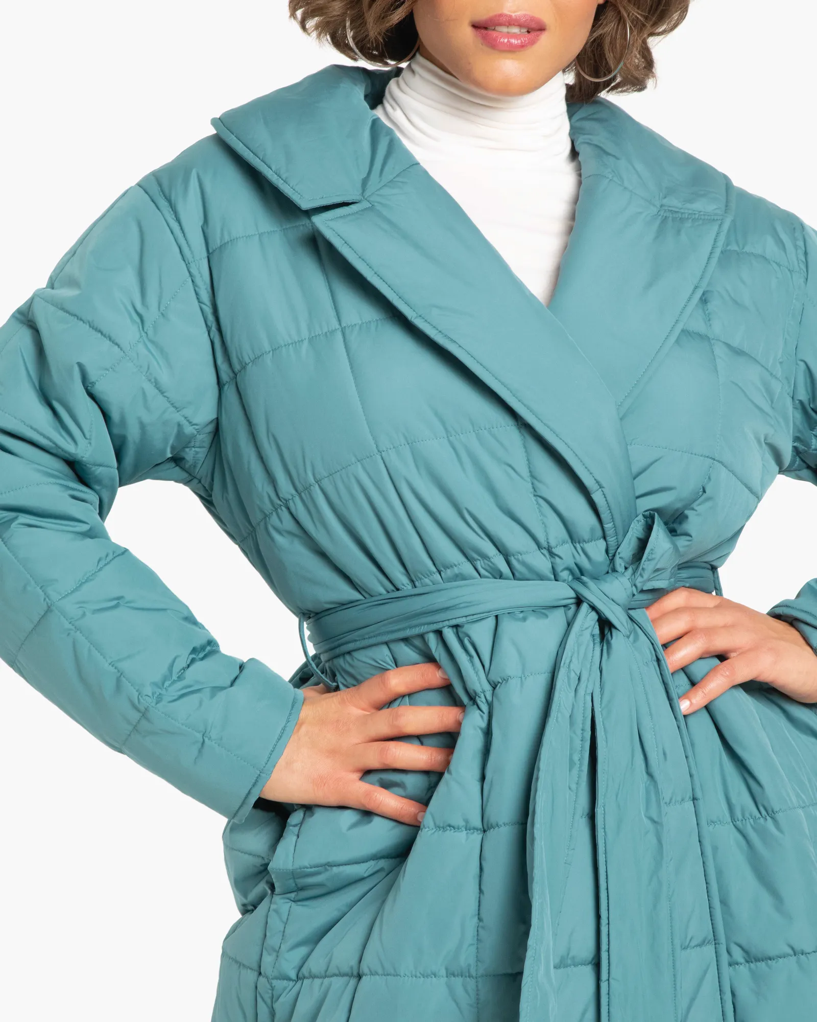 Nicole Long Quilted Wrap Coat | Light Blue