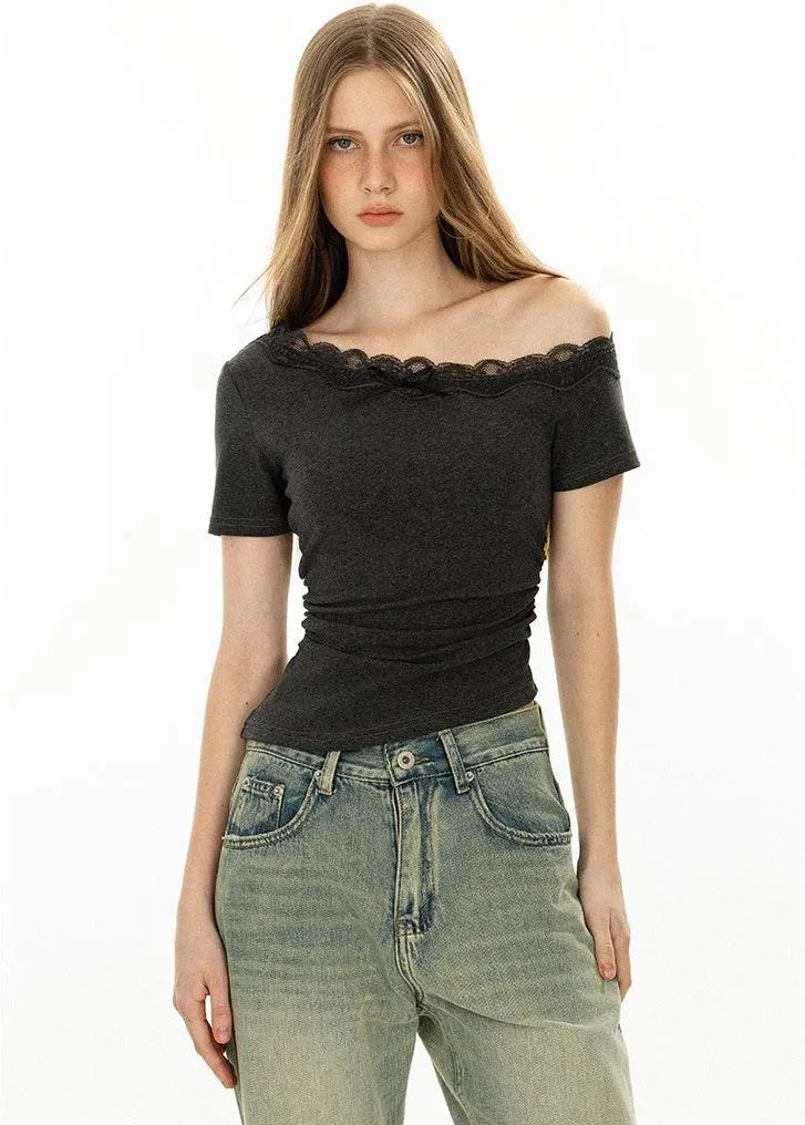 Off-Shoulder Lace Trim Crop Top