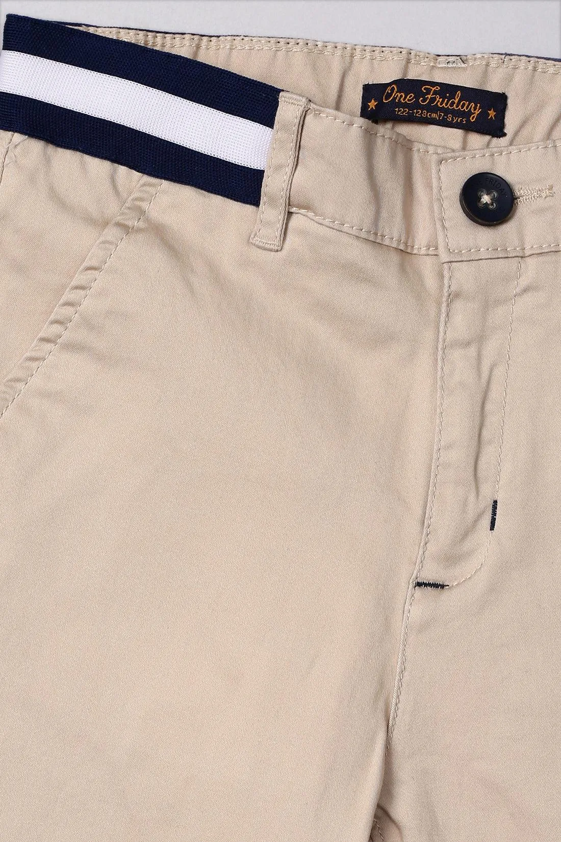 One Friday Kids Boys Beige Cotton Solid Trouser