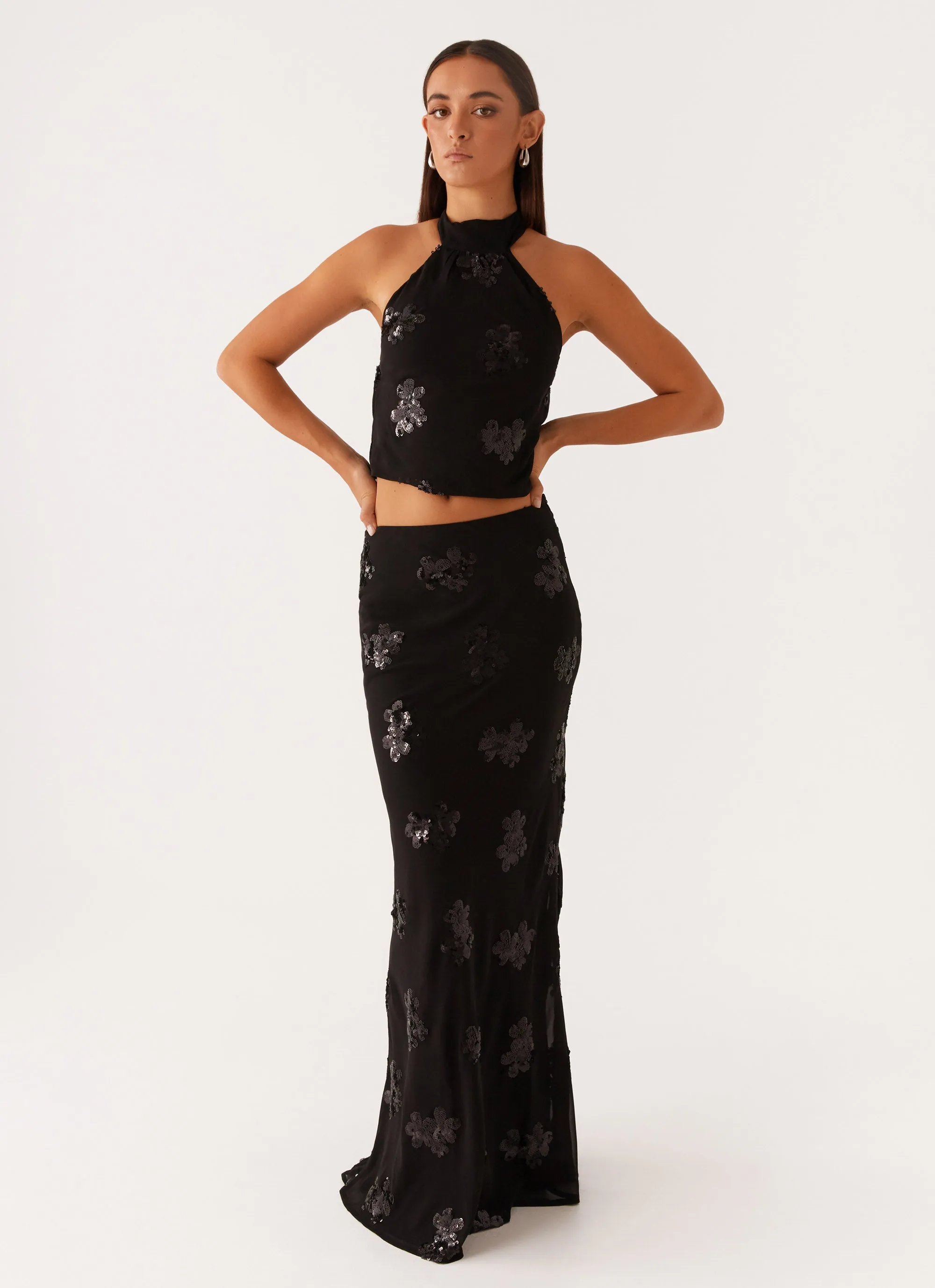 Only Girl Sequin Maxi Skirt - Black