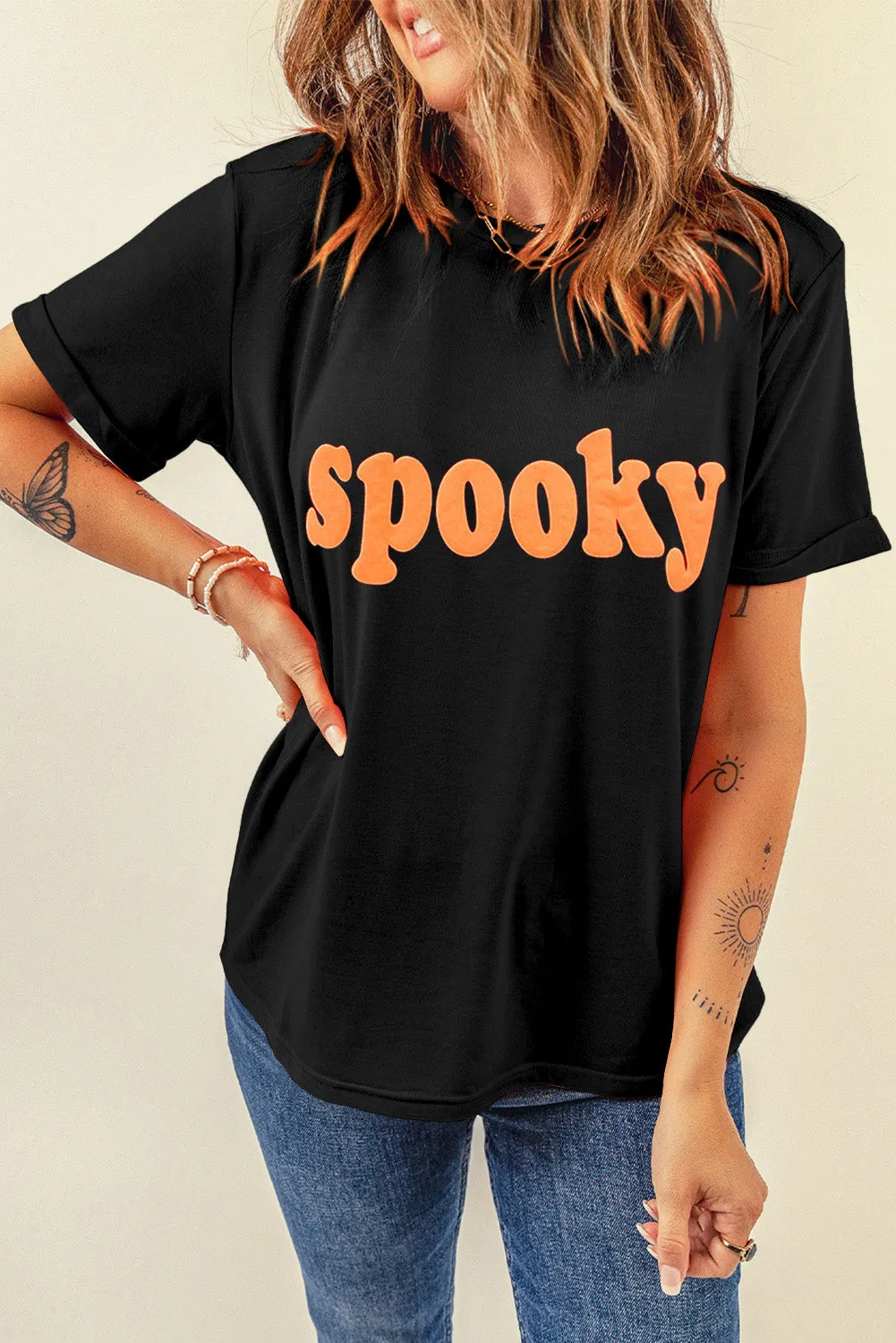 Orange Spooky Halloween Black Casual Graphic Tee