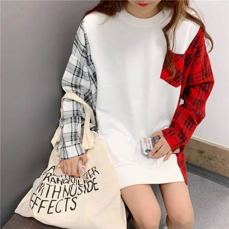 Patchwork Plaid Long Pullover