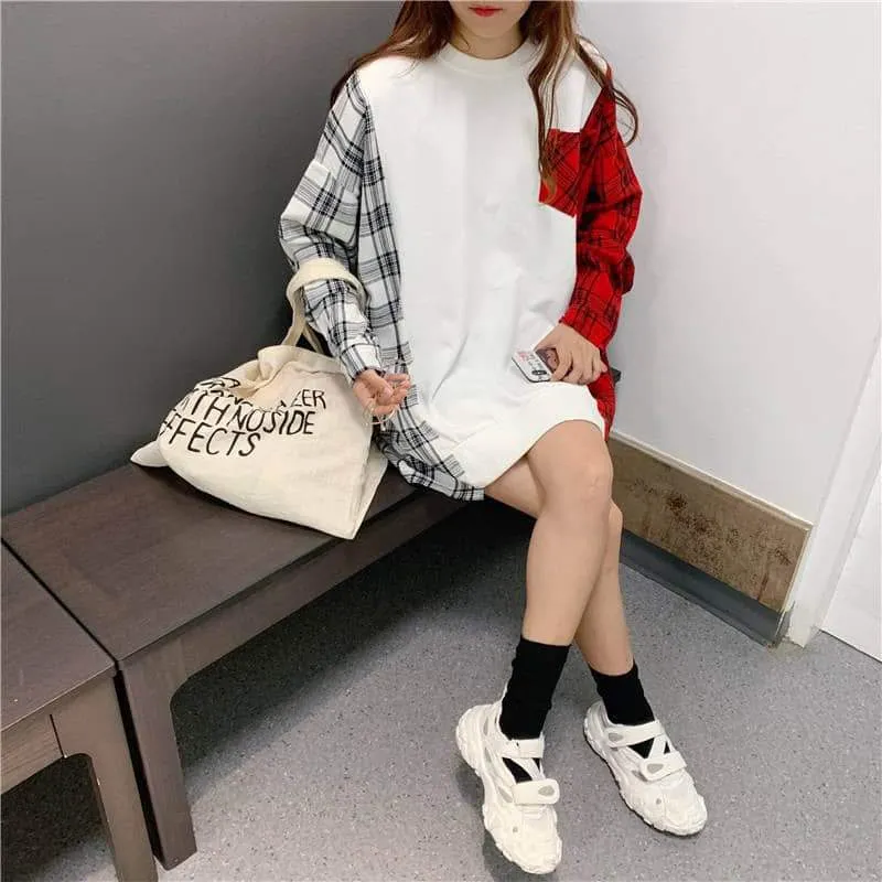 Patchwork Plaid Long Pullover