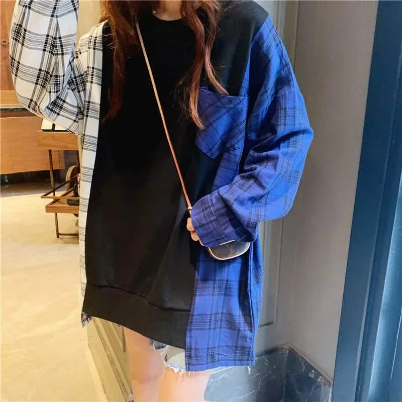 Patchwork Plaid Long Pullover