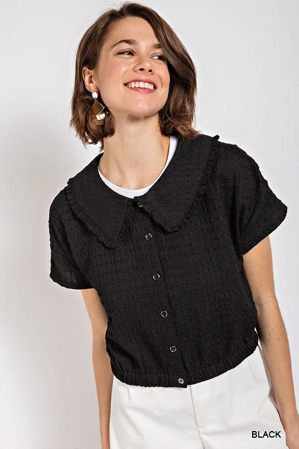 Peter pan collar textured knit button down top - 3 colors - Ships from The USA