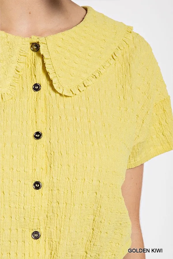 Peter pan collar textured knit button down top - 3 colors - Ships from The USA