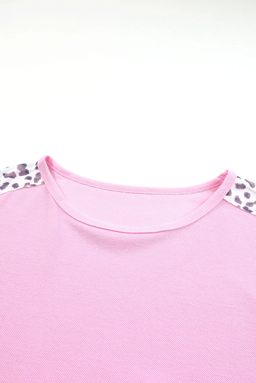 Pink Leopard Splicing Plus Size Sweatshirt with Exposed Seams