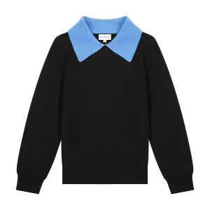 PL Black Knit Top with Blue Collar