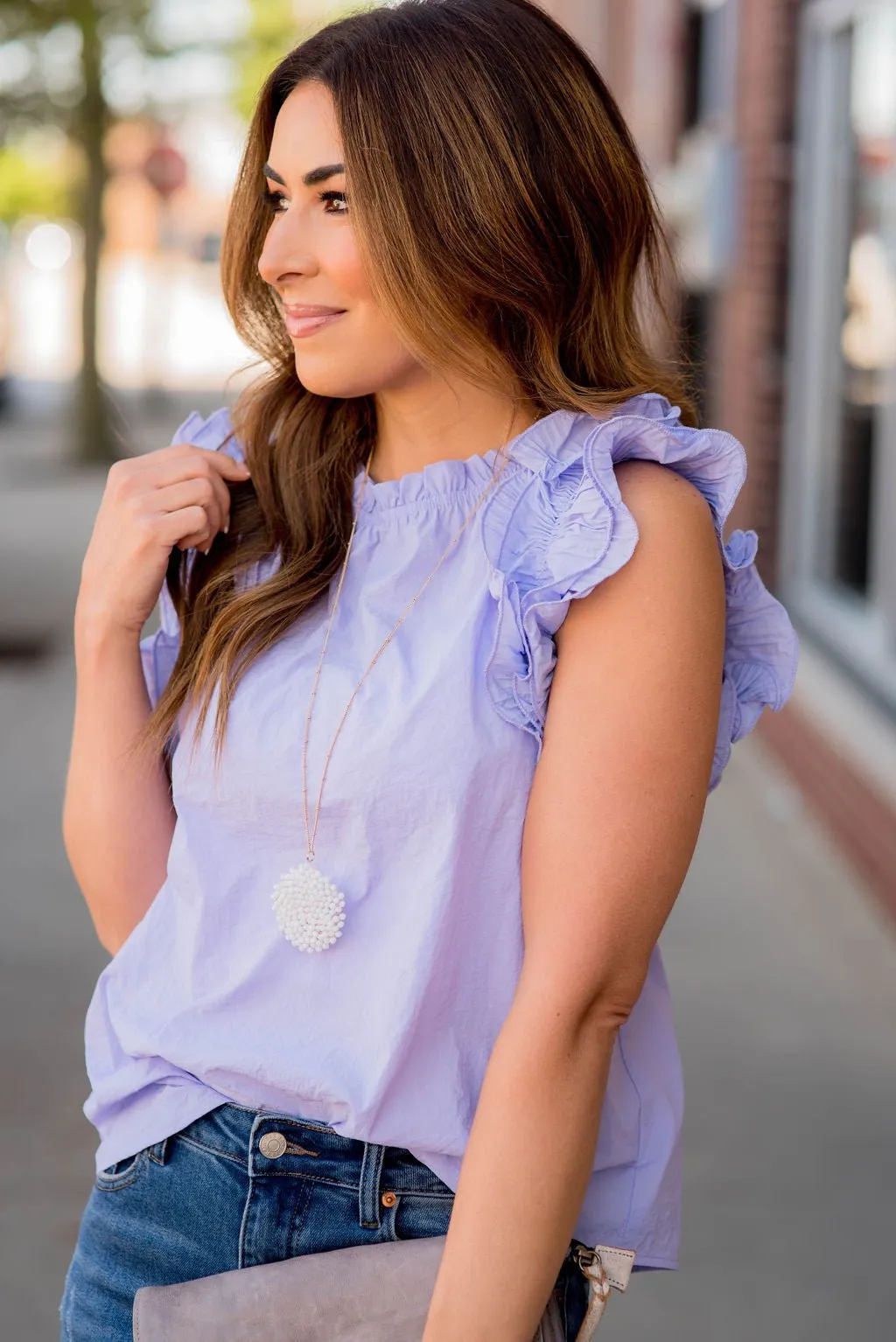 Pleated Ruffle Trim Blouse