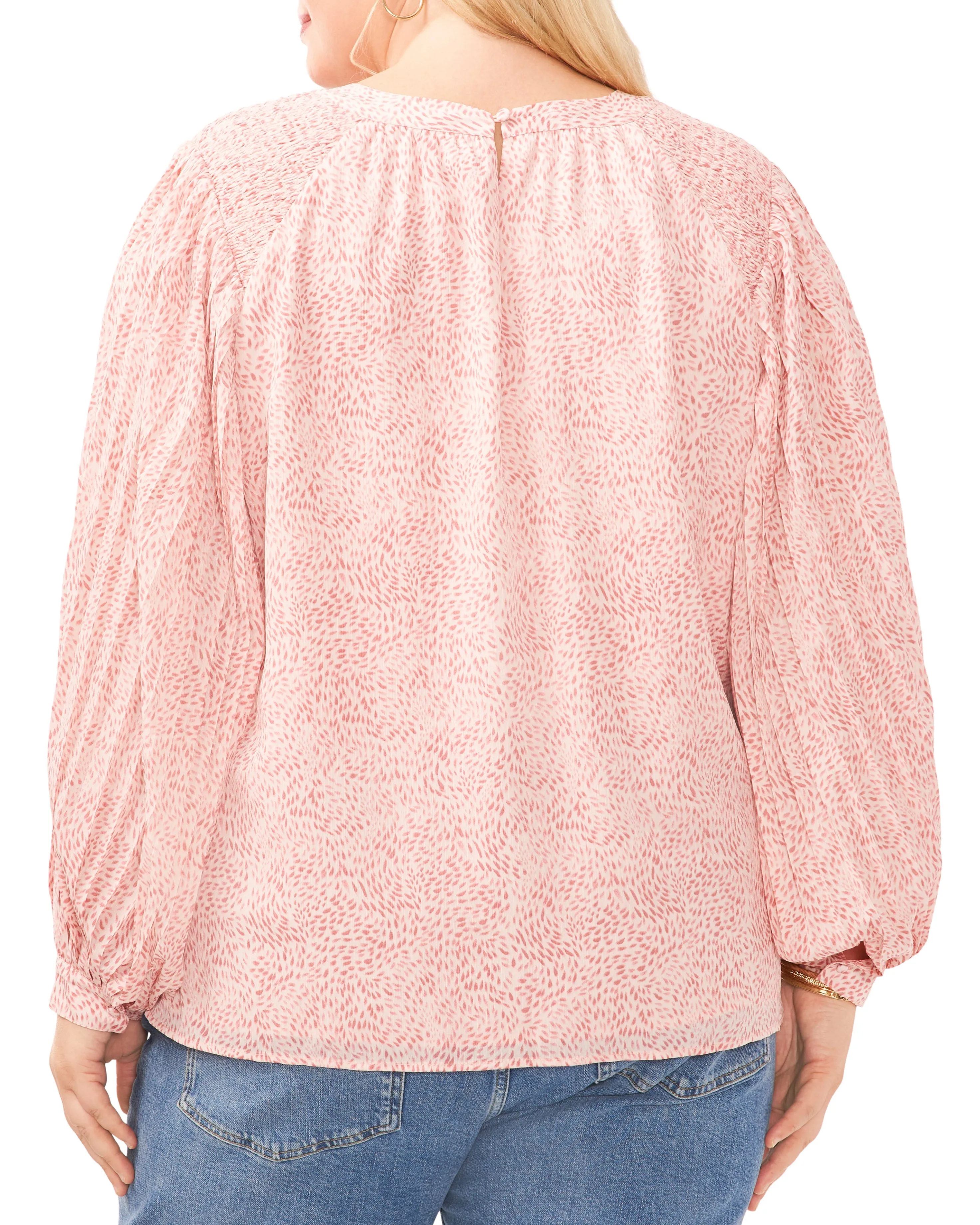 Plus-Size Pleated Sleeve Smocked Shoulder Top