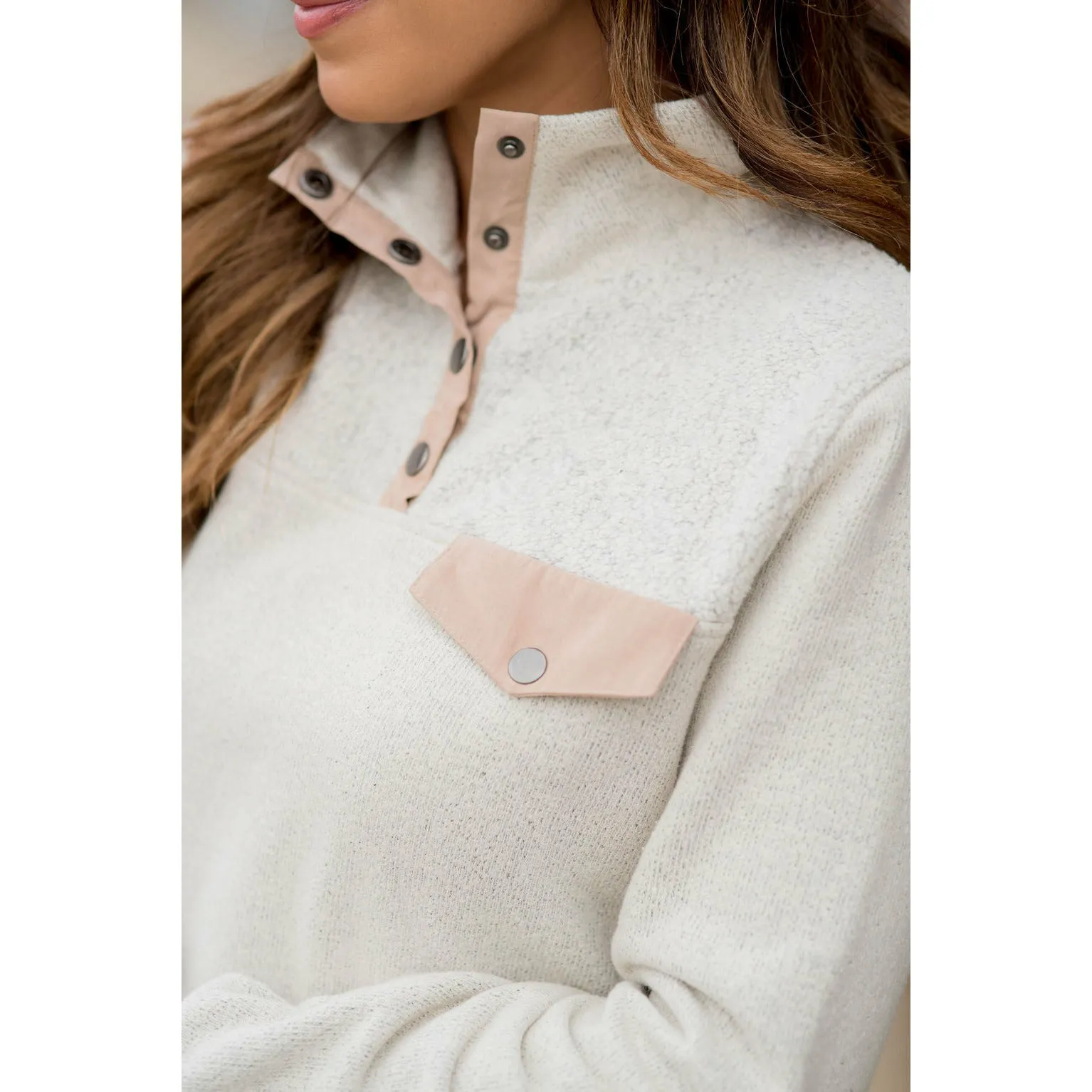 Pocket & Button Accented Pullover