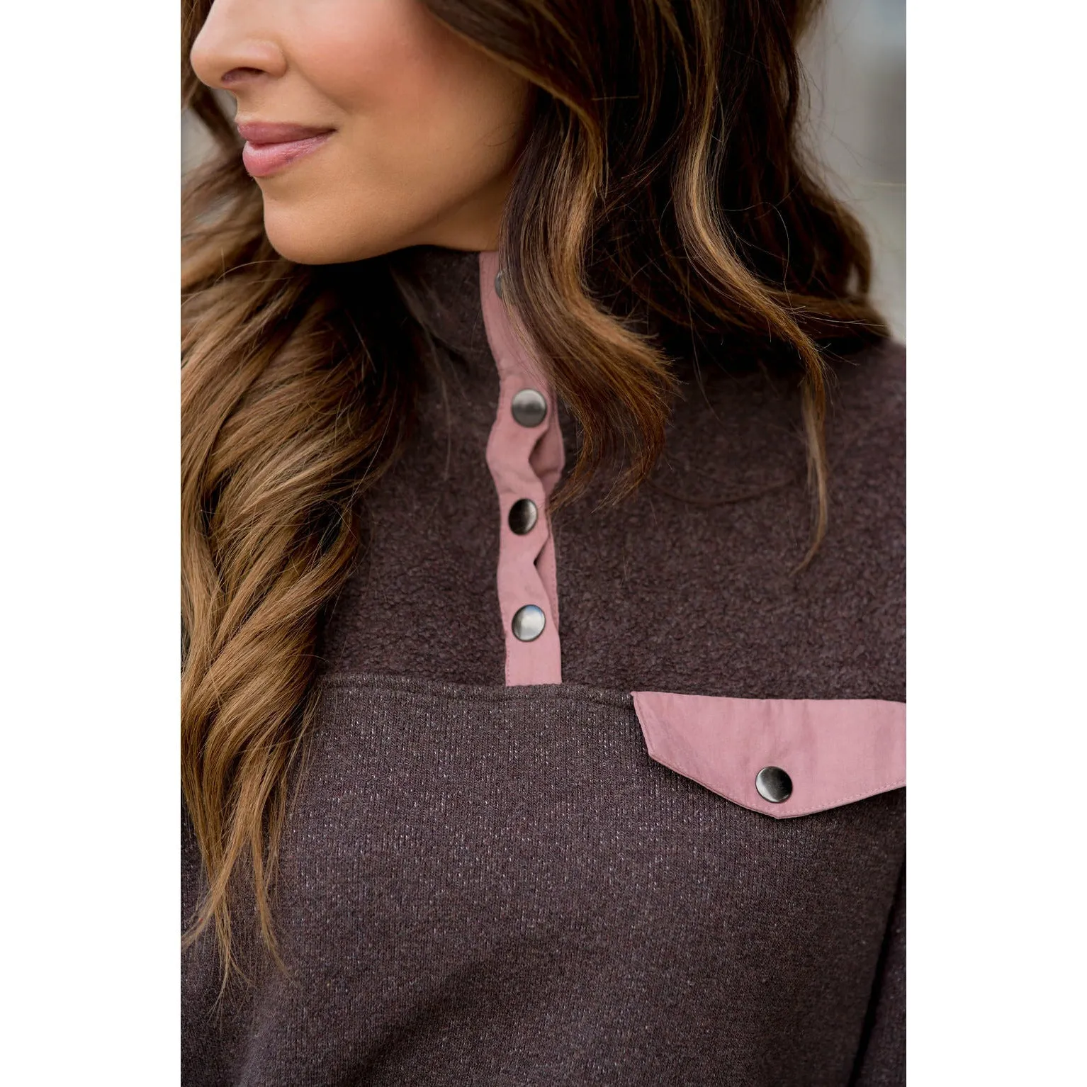 Pocket & Button Accented Pullover