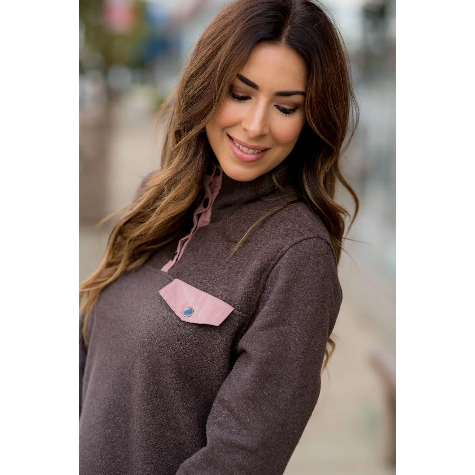 Pocket & Button Accented Pullover