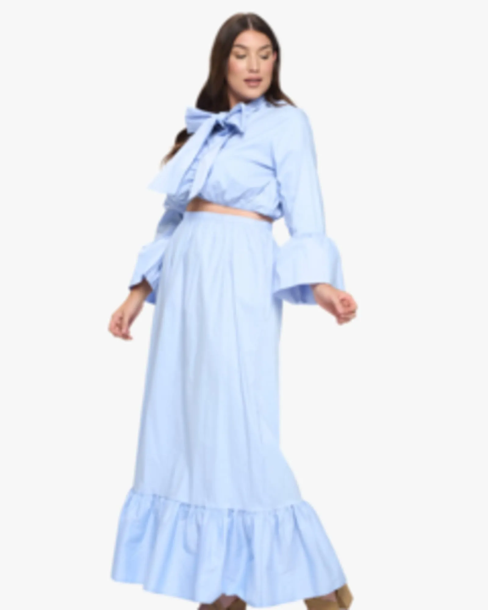 Poplin Bell Sleeve Top and Skirt Set | Periwinkle