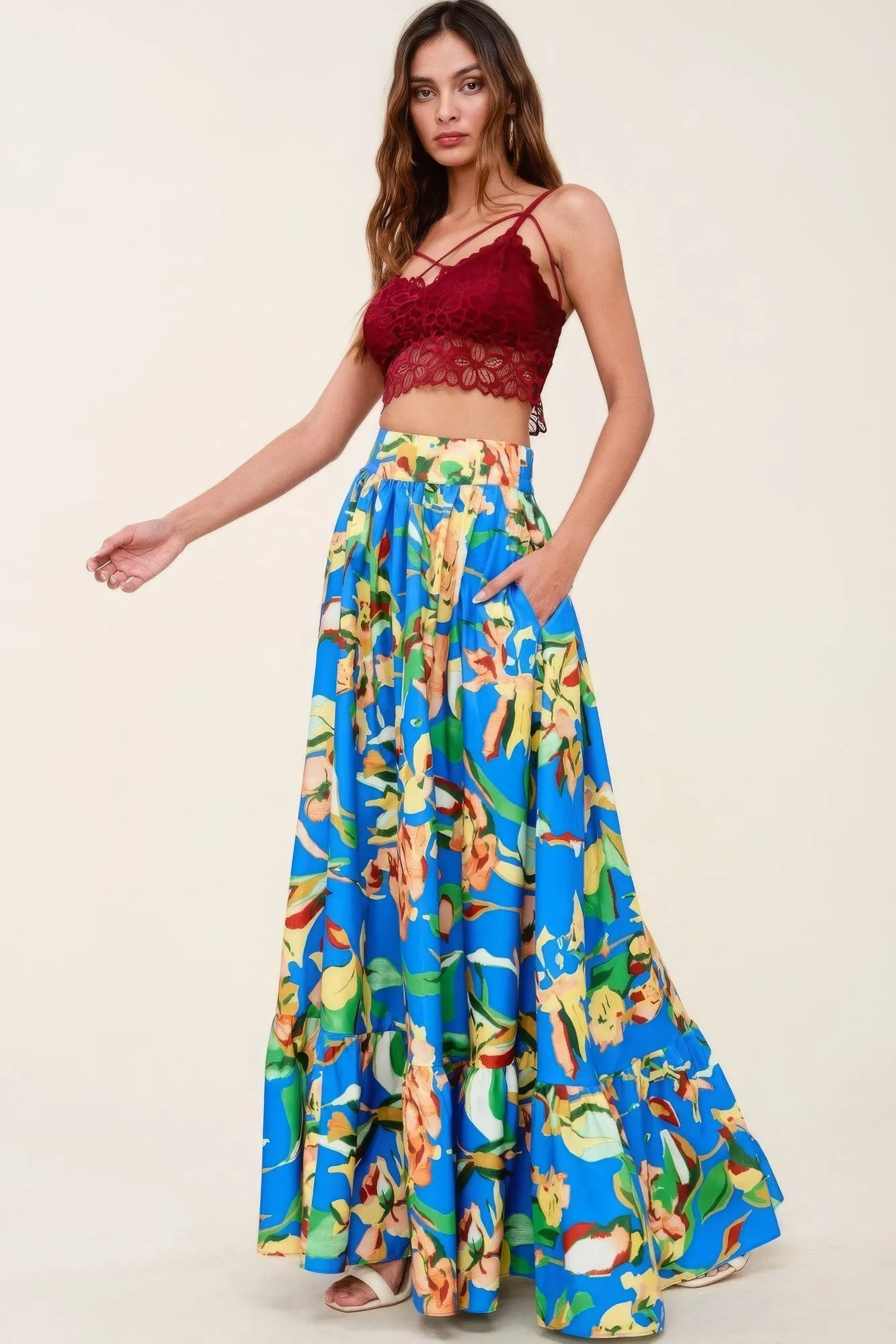 Printed Maxi Skirt With Pockets