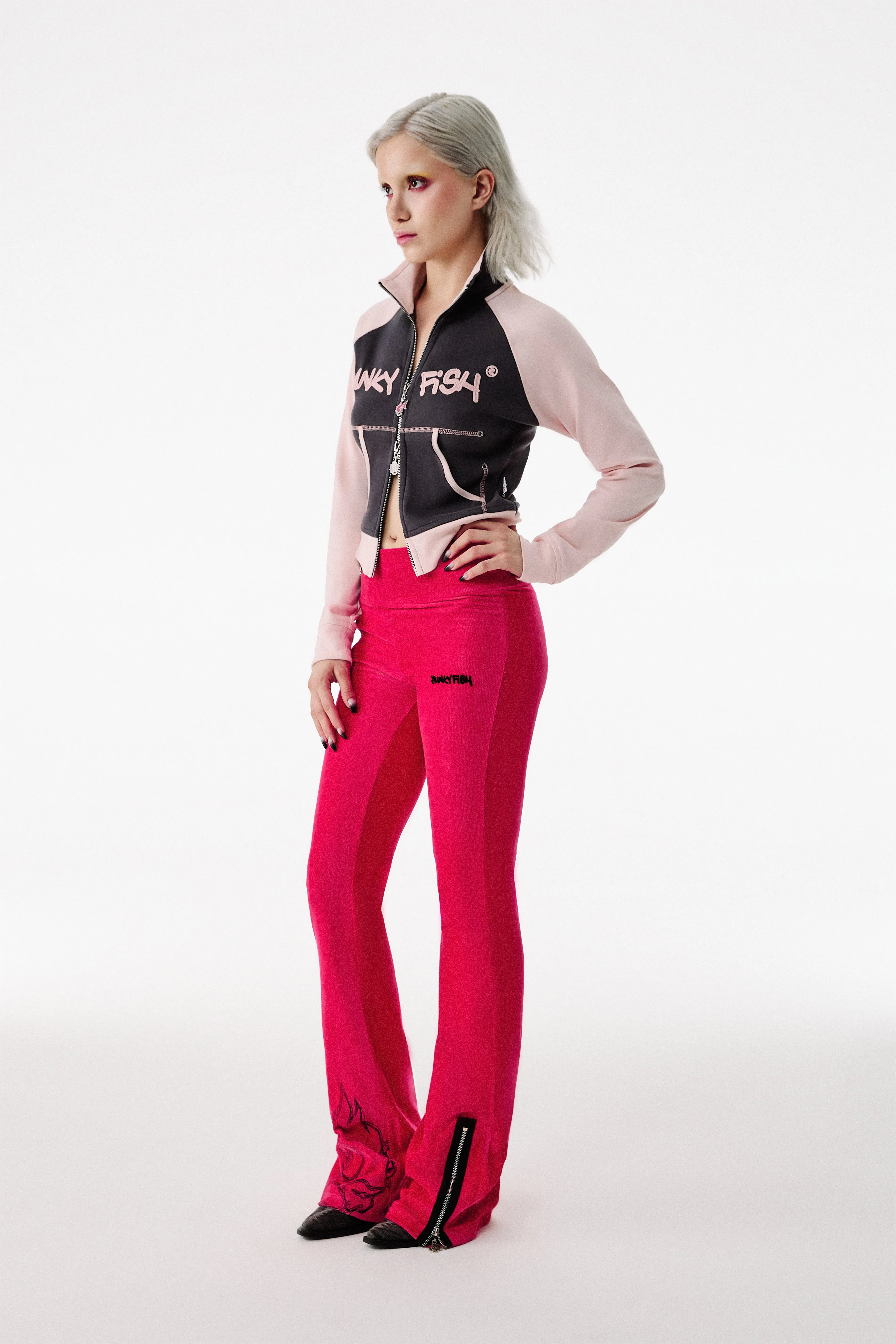 Punkyfish Flare Fuchsia Trousers Zipper Detail